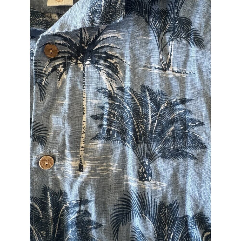 C&C California Mens Button Down Hawaiian Shirt Size XL 100% Linen Blue Palms - Picture 2 of 6